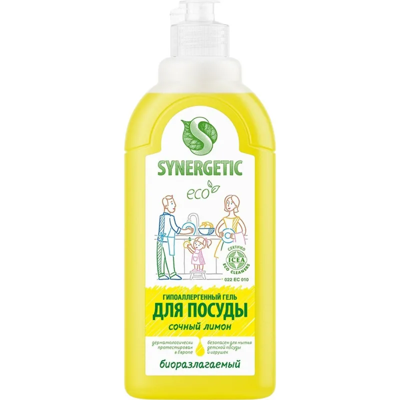 Средство для мытья посуды Synergetic 500мл антибакт, лимон флип-топ