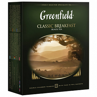 Чай GREENFIELD (Гринфилд) "Classic Breakfast", черный, 100 пакетиков