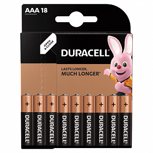 Батарейки КОМПЛЕКТ 18 шт., DURACELL Basic, AAA (LR03, 24А), алкалиновые, мизинчиковые, блистер