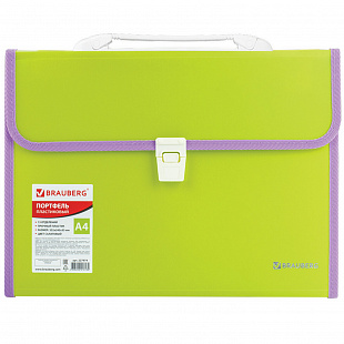 Папка-портфель пластиковая BRAUBERG "JOY", А4 (330х245х35 мм), 13 отделений, с окантовкой, салатовая