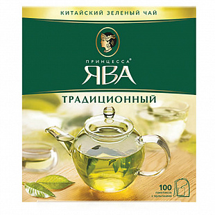 Чай ПРИНЦЕССА ЯВА, зеленый, 100 пакетиков с ярлычками по 2 г
