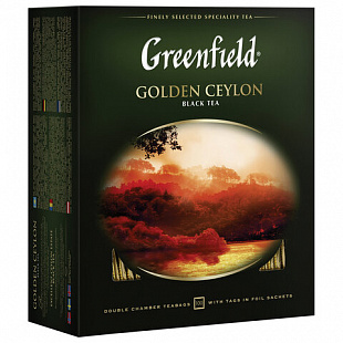Чай GREENFIELD (Гринфилд) "Golden Ceylon", черный, 100 пакетиков