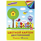 Цветной картон А4, ТОНИРОВАННЫЙ В МАССЕ, 48 листов, 12 цветов, склейка, 180 г/м2, ЮНЛАНДИЯ, 210х297 